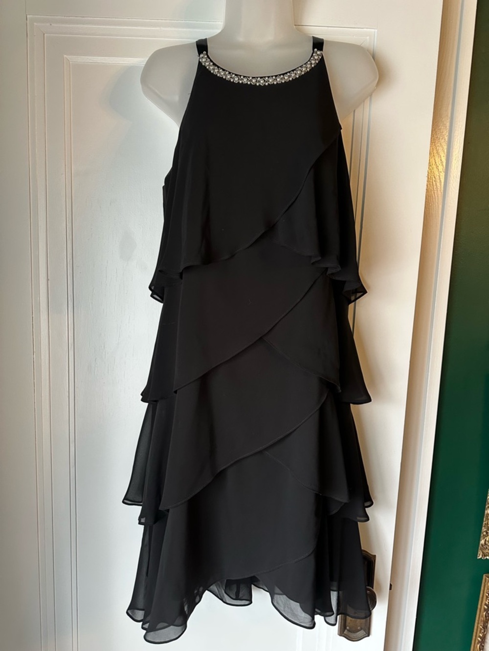SL Fashions Black Evening Dress with Embellished Neckline XL